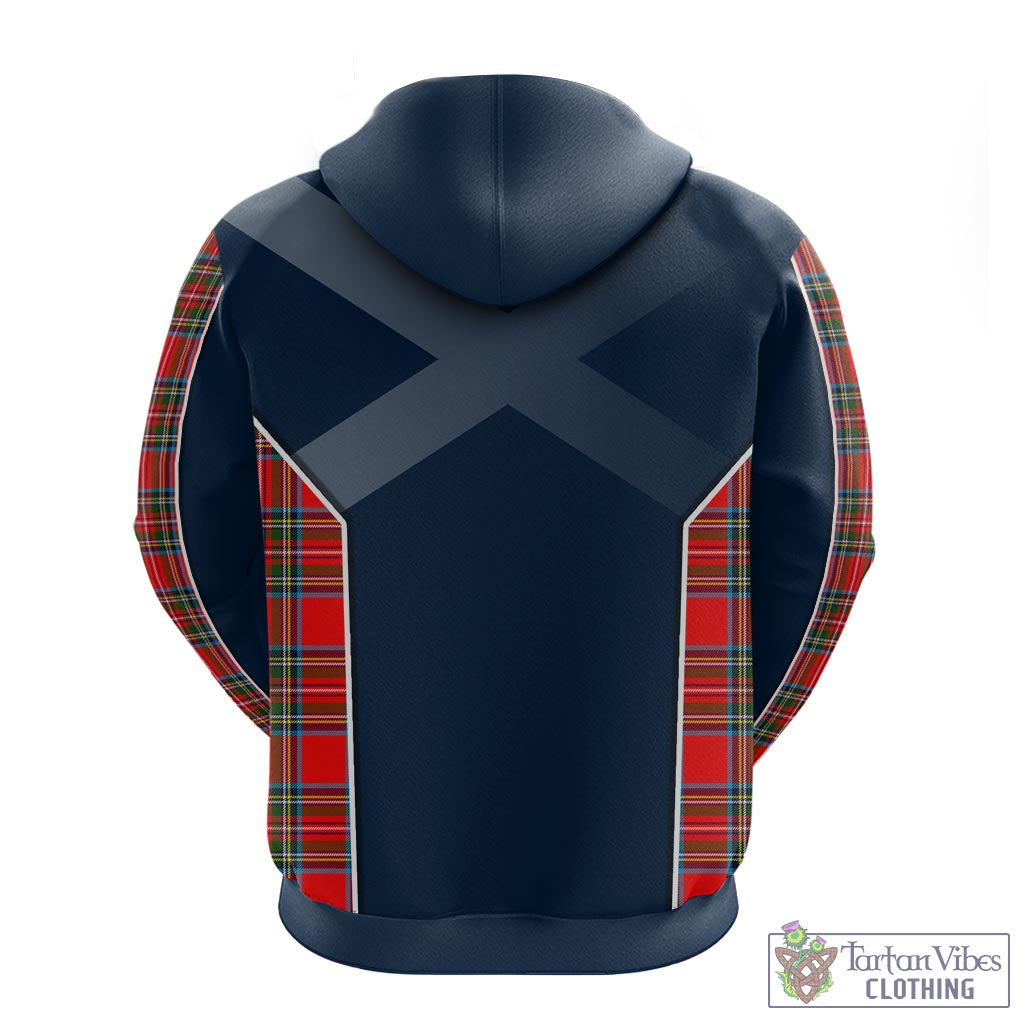 Tartan Vibes Clothing Stewart Royal Tartan Hoodie with Family Crest and Scottish Thistle Vibes Sport Style