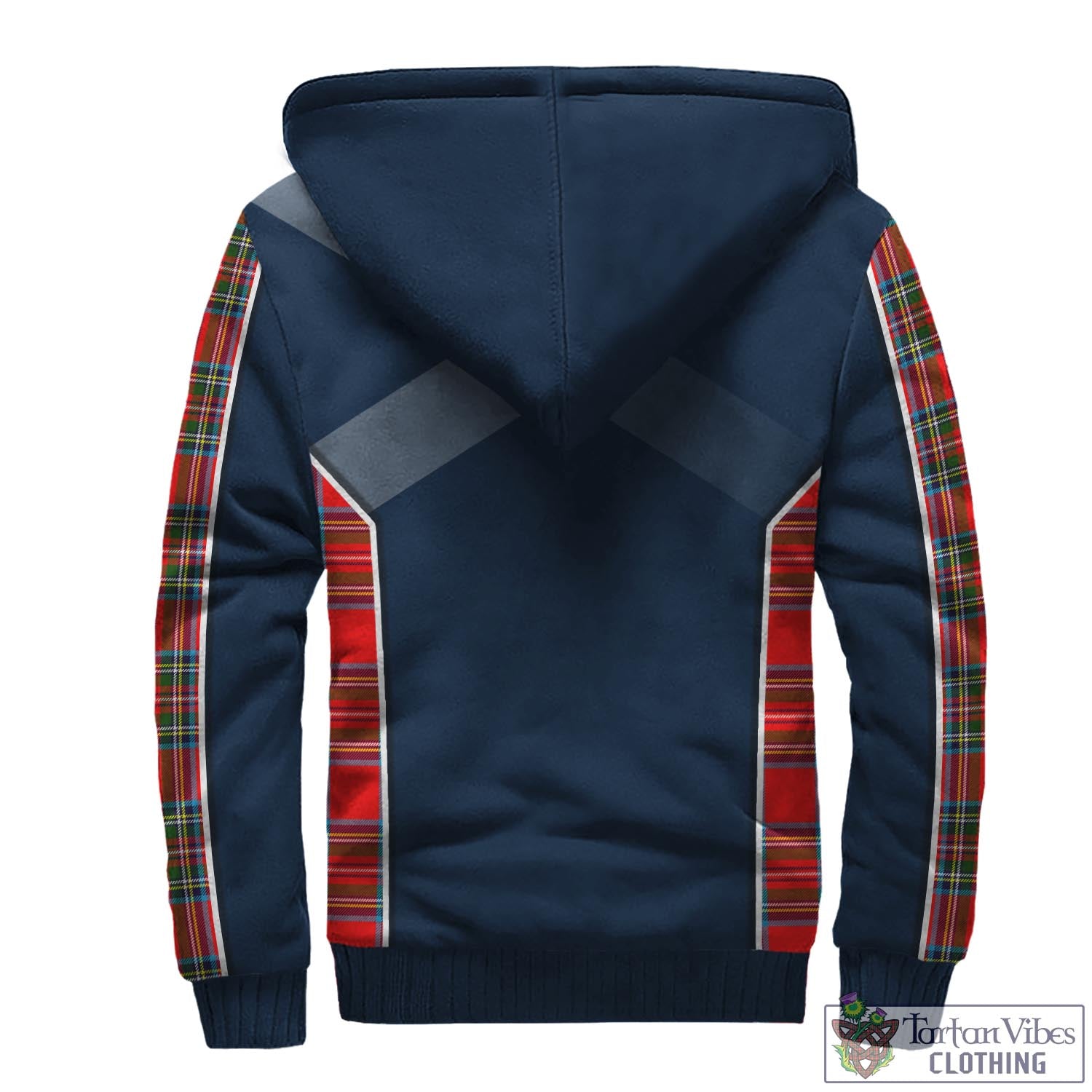 Tartan Vibes Clothing Stewart Royal Tartan Sherpa Hoodie with Family Crest and Scottish Thistle Vibes Sport Style
