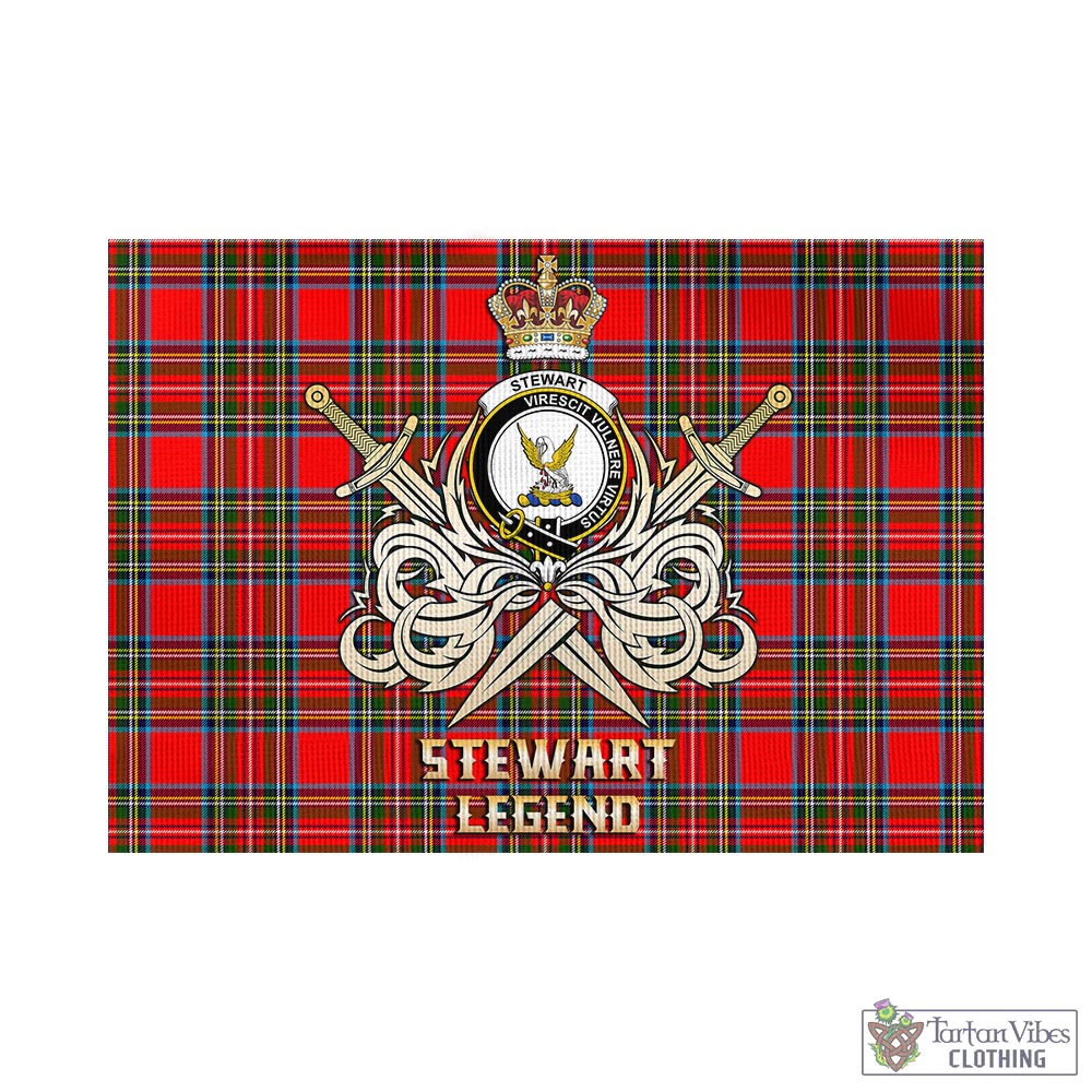 Tartan Vibes Clothing Stewart Royal Tartan Flag with Clan Crest and the Golden Sword of Courageous Legacy