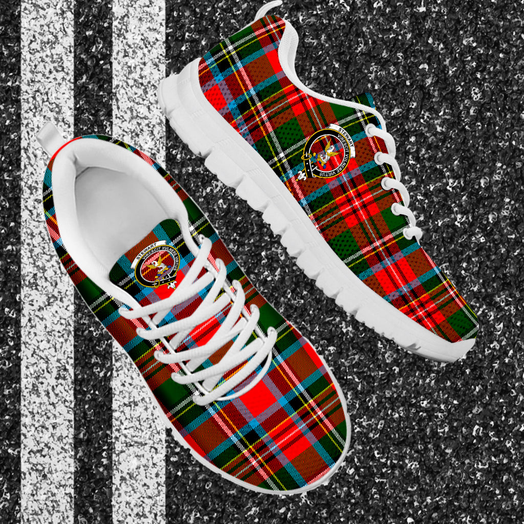 Stewart (Stuart) Tartan Sneakers with Family Crest - Tartan Vibes Clothing