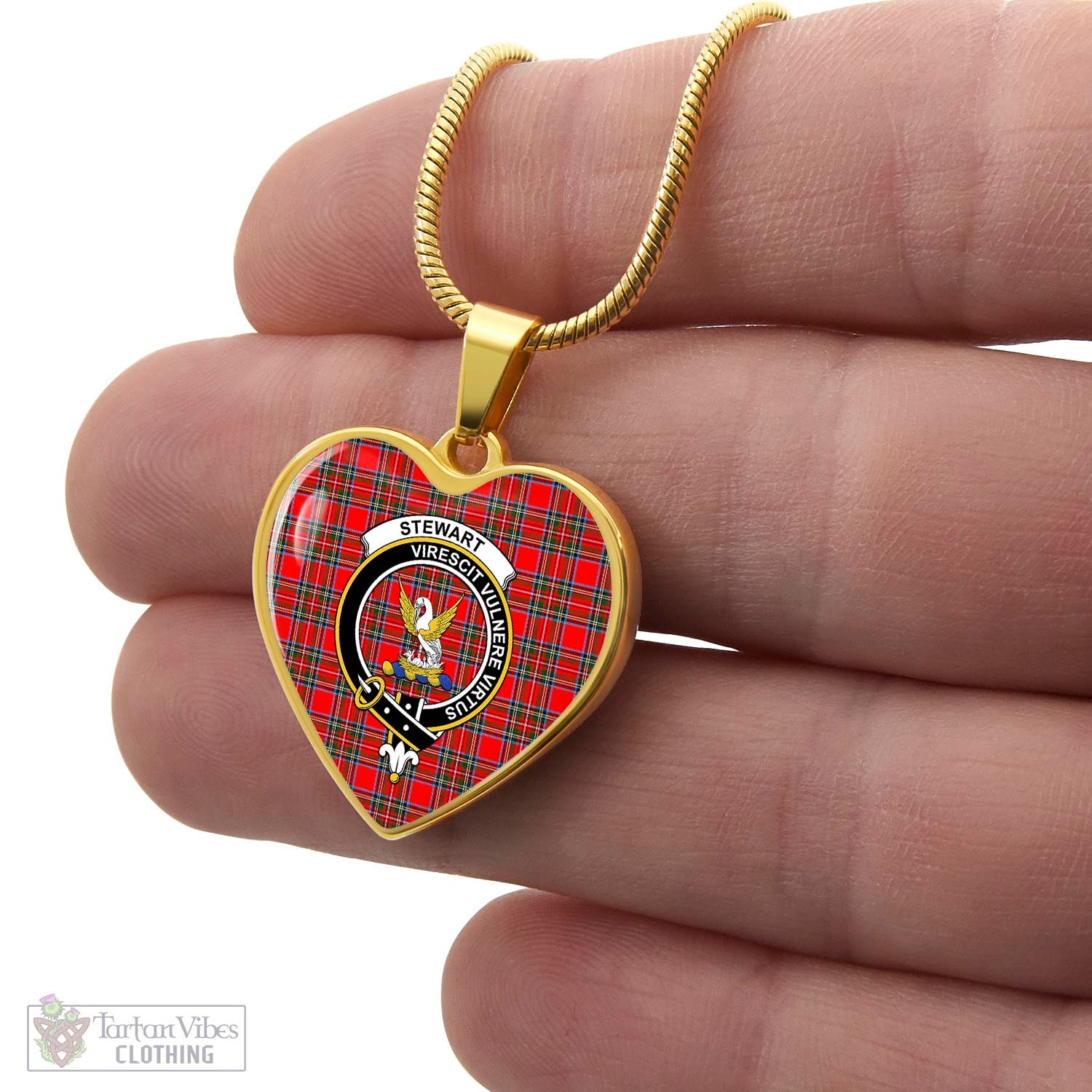 Stewart (Stuart) Tartan Heart Necklace with Family Crest - Tartan Vibes Clothing
