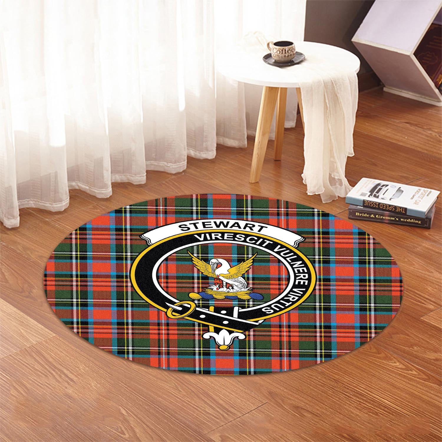 stewart-royal-tartan-round-rug-with-family-crest