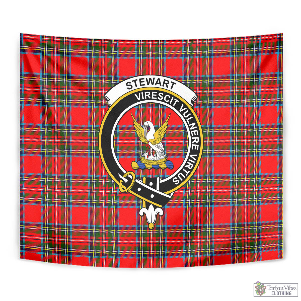 Tartan Vibes Clothing Stewart Royal Tartan Tapestry Wall Hanging and Home Decor for Room with Family Crest