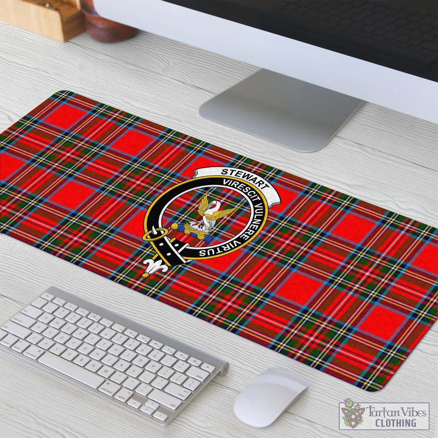 Tartan Vibes Clothing Stewart Royal Tartan Mouse Pad with Family Crest