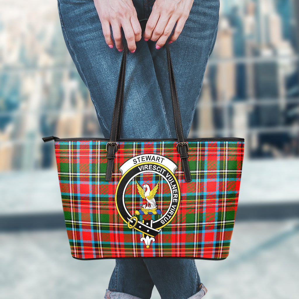 Stewart (Stuart) Tartan Leather Tote Bag with Family Crest - Tartan Vibes Clothing