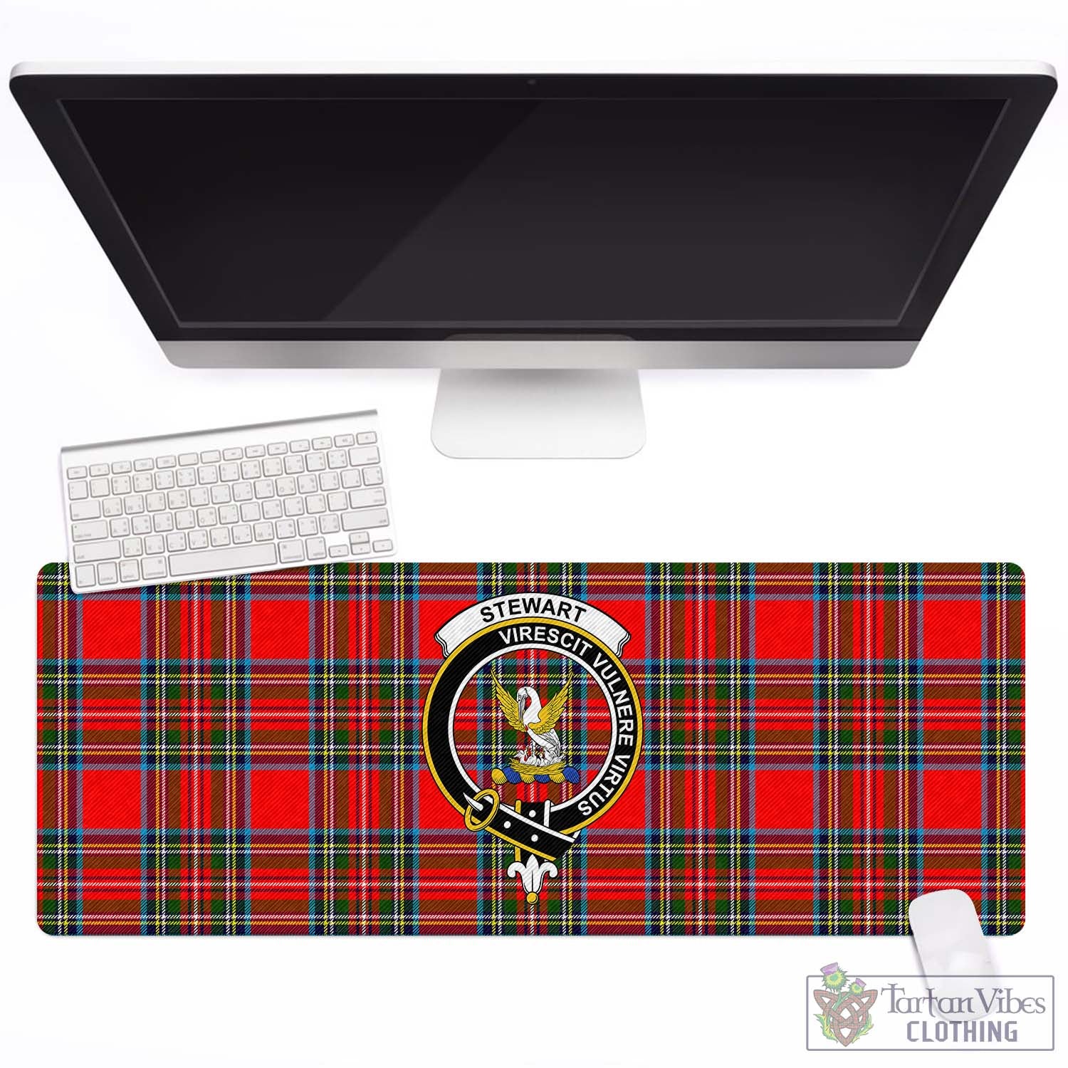 Tartan Vibes Clothing Stewart Royal Tartan Mouse Pad with Family Crest