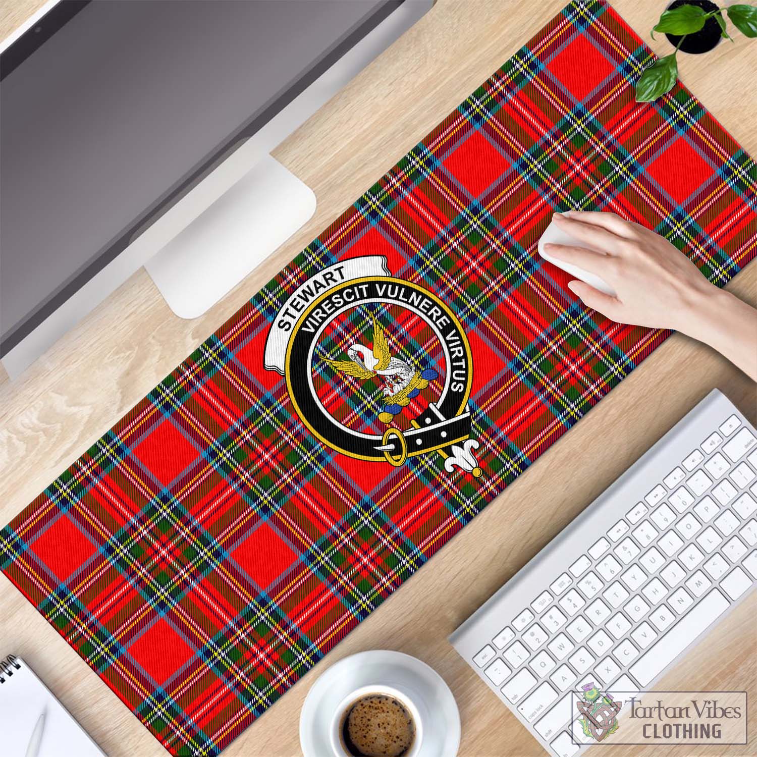 Tartan Vibes Clothing Stewart Royal Tartan Mouse Pad with Family Crest