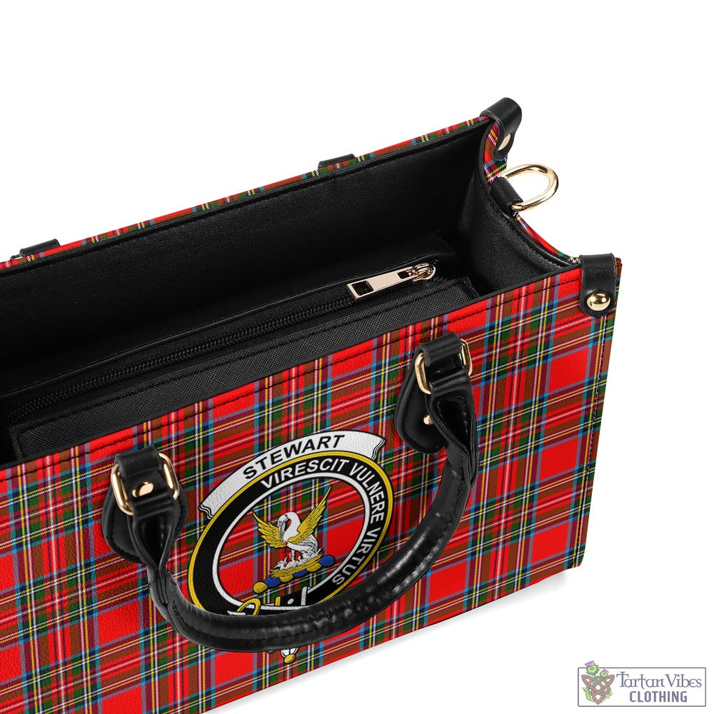 Tartan Vibes Clothing Stewart Royal Tartan Luxury Leather Handbags with Family Crest