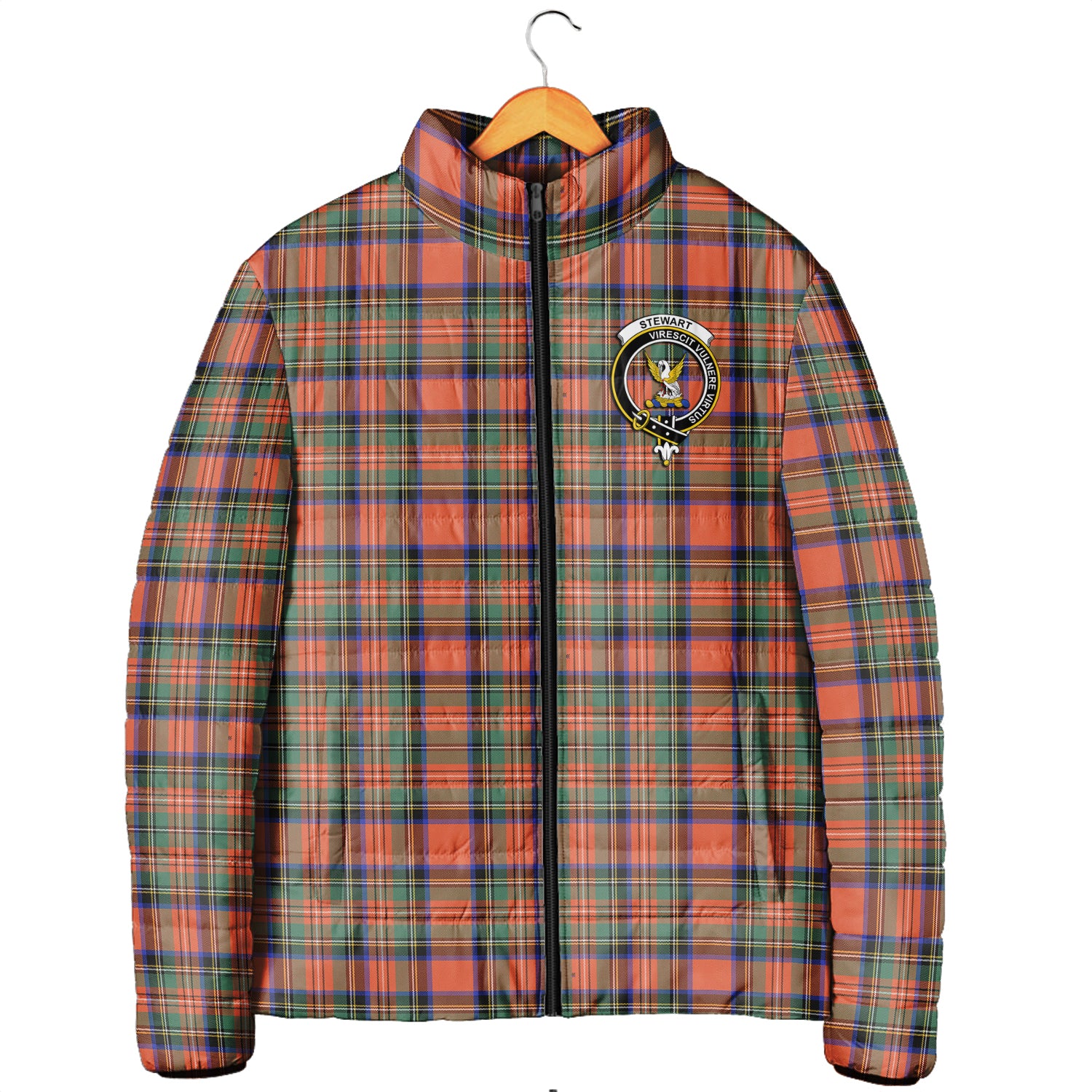 Stewart Royal Ancient Tartan Padded Jacket with Family Crest Men's Padded Jacket - Tartan Vibes Clothing