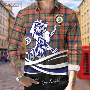 Stewart Royal Ancient Tartan Long Sleeve Button Up Shirt with Alba Gu Brath Regal Lion Emblem