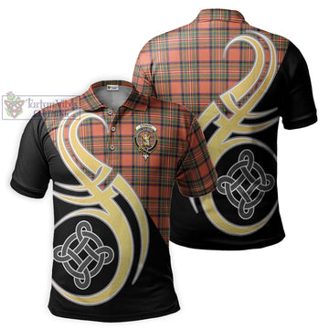 Stewart Royal Ancient Tartan Polo Shirt with Family Crest and Celtic Symbol Style