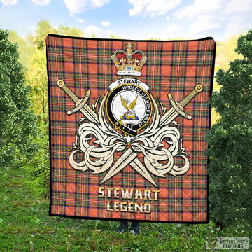 Stewart Royal Ancient Tartan Quilt with Clan Crest and the Golden Sword of Courageous Legacy
