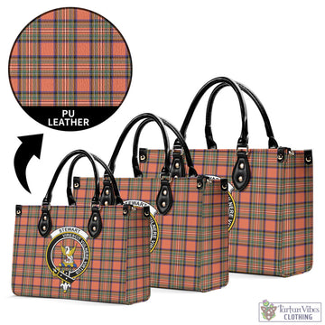 Stewart Royal Ancient Tartan Luxury Leather Handbags with Family Crest
