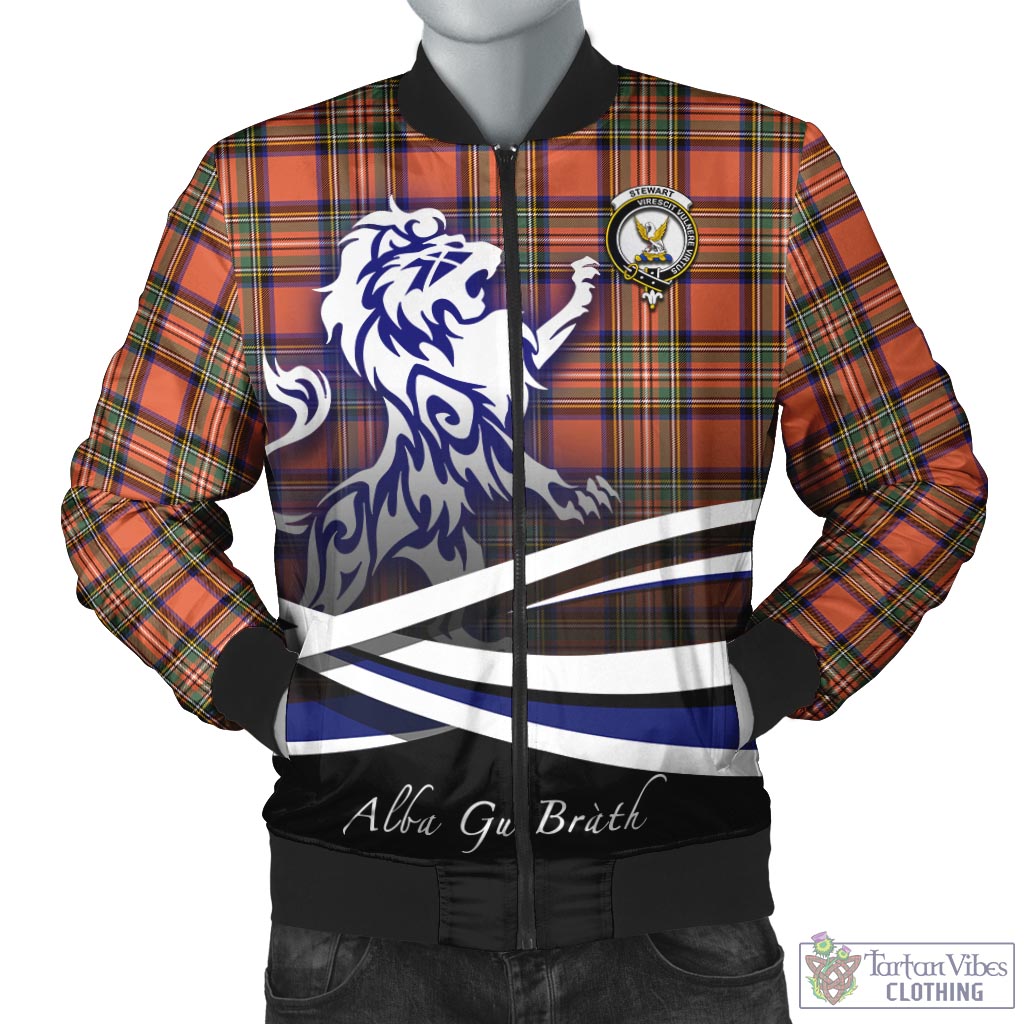 Tartan Vibes Clothing Stewart Royal Ancient Tartan Bomber Jacket with Alba Gu Brath Regal Lion Emblem