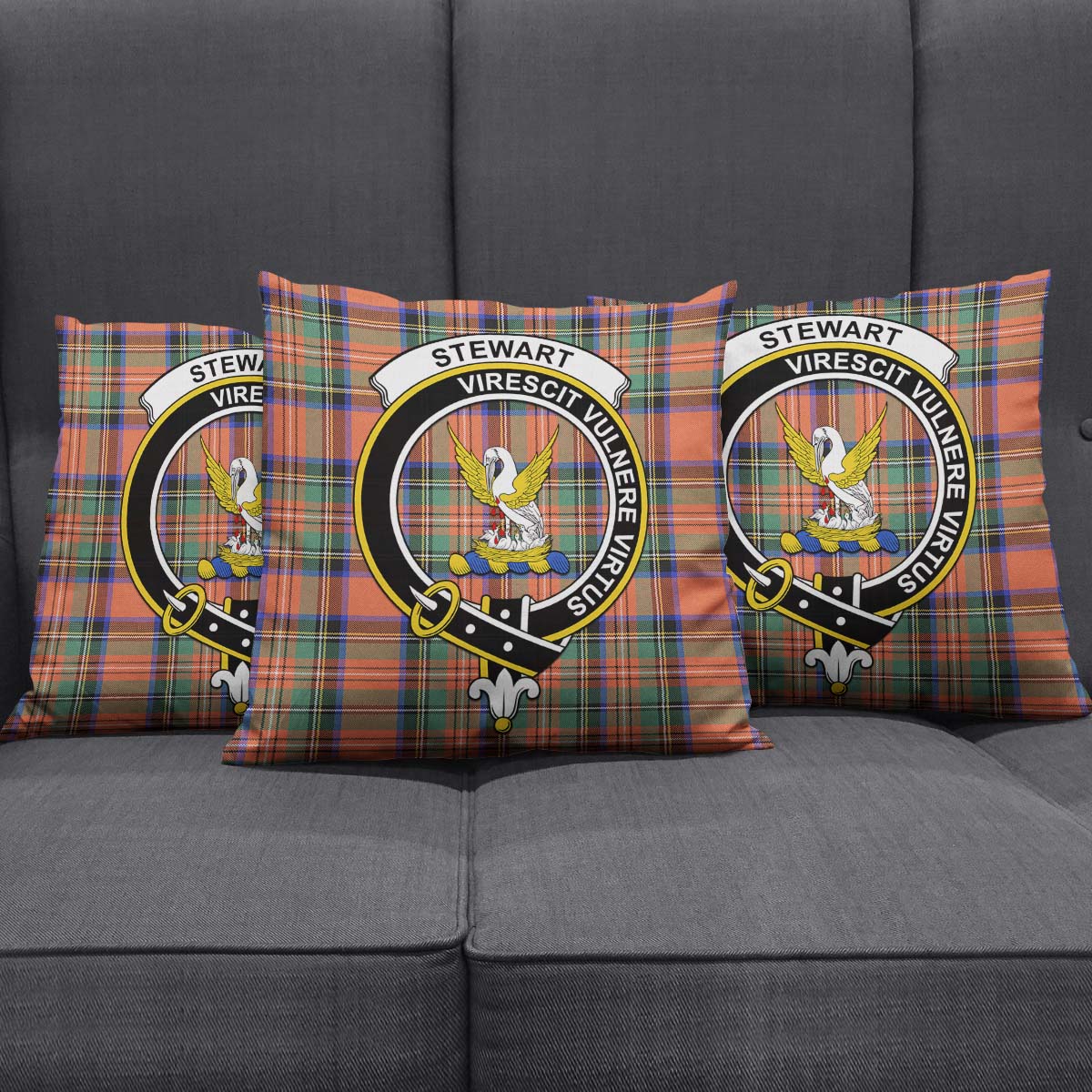 Stewart Royal Ancient Tartan Pillow Cover with Family Crest Square Pillow Cover - Tartanvibesclothing