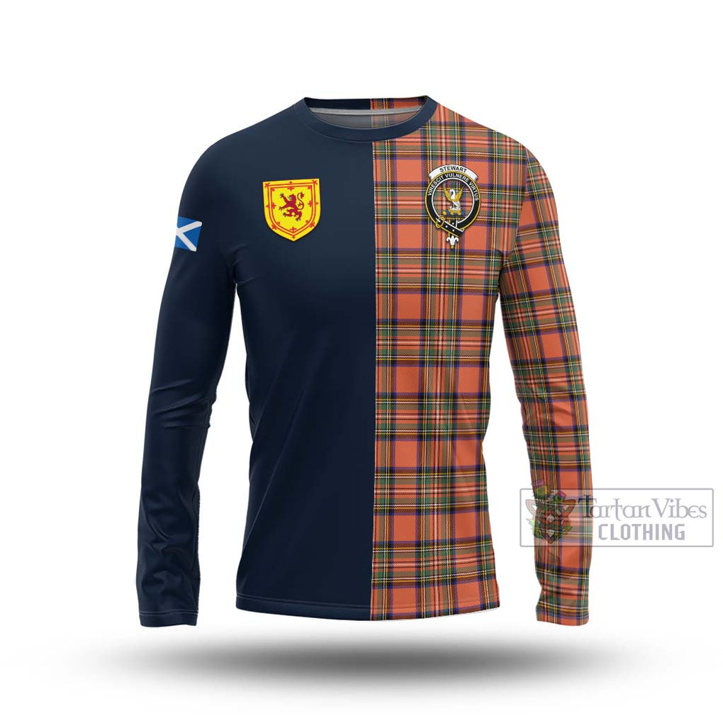 Tartan Vibes Clothing Stewart Royal Ancient Tartan Long Sleeve T-Shirt with Scottish Lion Royal Arm Half Style