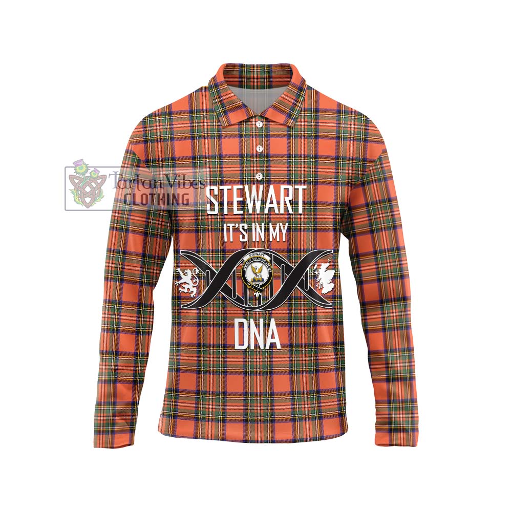 Stewart Royal Ancient Tartan Long Sleeve Polo Shirt with Family Crest DNA In Me Style Unisex - Tartanvibesclothing Shop