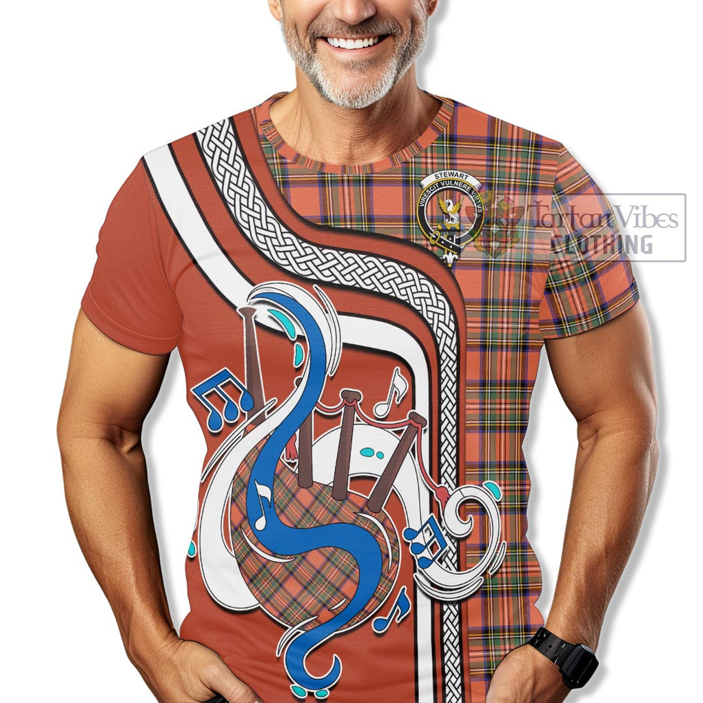 Stewart Royal Ancient Tartan T-Shirt with Epic Bagpipe Style Kid's Shirt - Tartanvibesclothing Shop