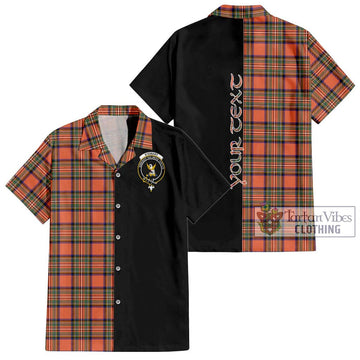 Stewart Royal Ancient Tartan Short Sleeve Button Shirt with Family Crest and Half Of Me Style