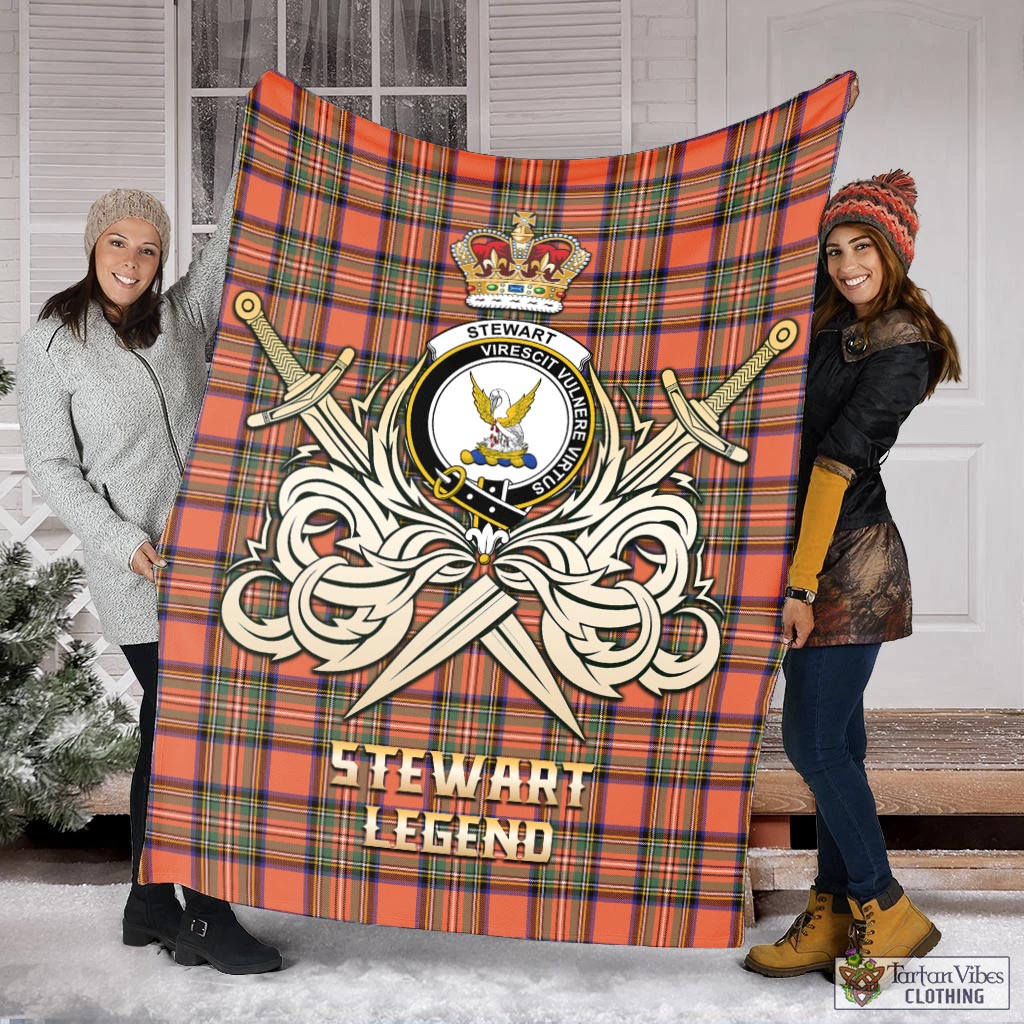 Tartan Vibes Clothing Stewart Royal Ancient Tartan Blanket with Clan Crest and the Golden Sword of Courageous Legacy