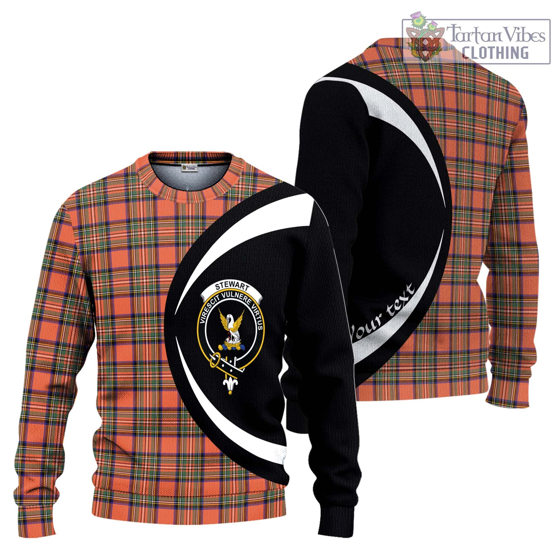 Tartan Vibes Clothing Stewart Royal Ancient Tartan Knitted Sweater with Family Crest Circle Style