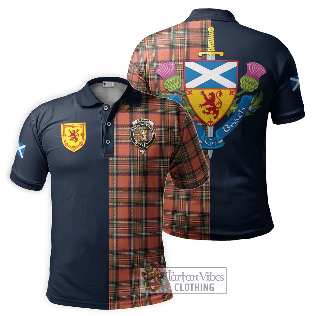 Tartan Vibes Clothing Stewart Royal Ancient Tartan Polo Shirt with Scottish Lion Royal Arm Half Style