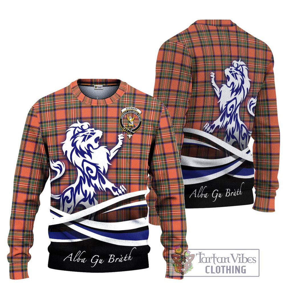 Stewart Royal Ancient Tartan Knitted Sweater with Alba Gu Brath Regal Lion Emblem Unisex - Tartanvibesclothing Shop