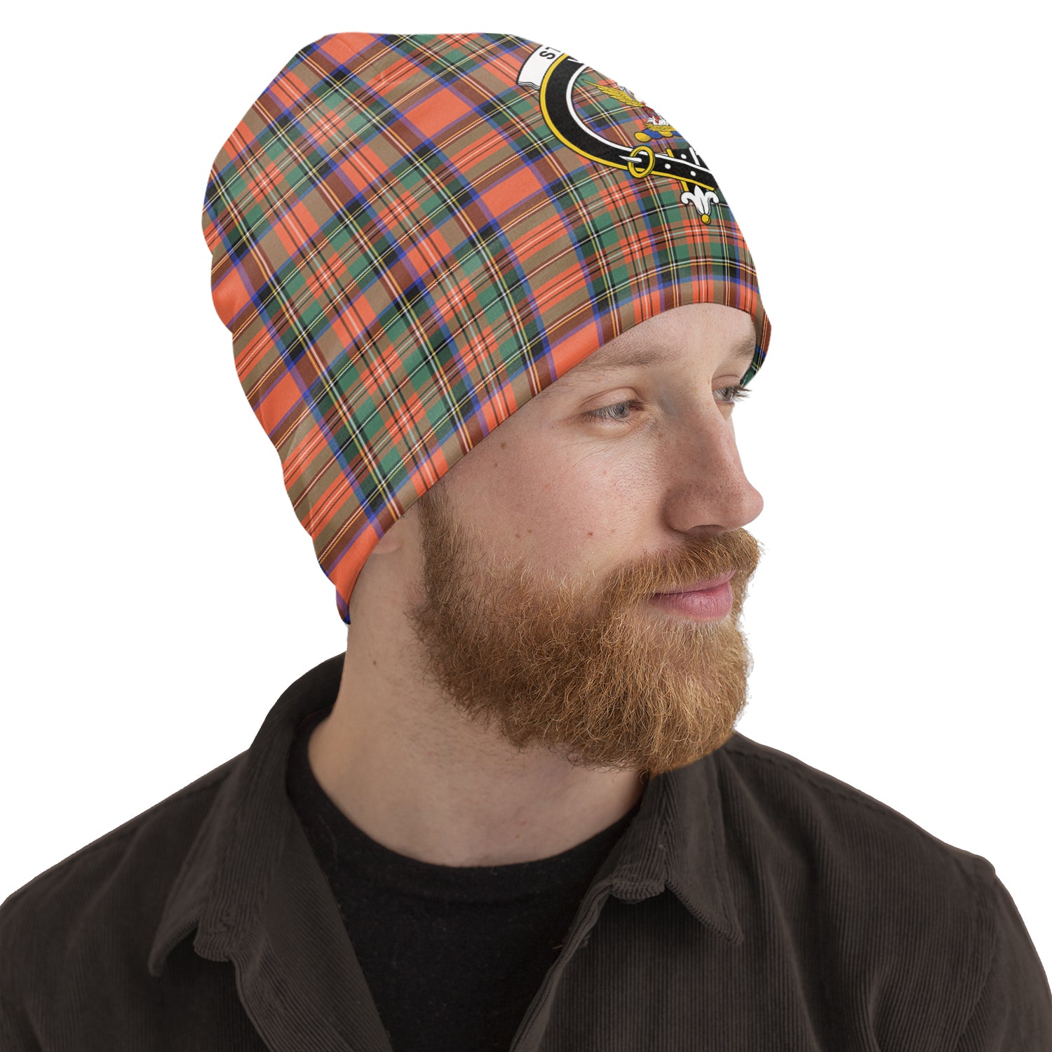 Stewart Royal Ancient Tartan Beanies Hat with Family Crest One Size 10.5*10.2 inches - Tartan Vibes Clothing