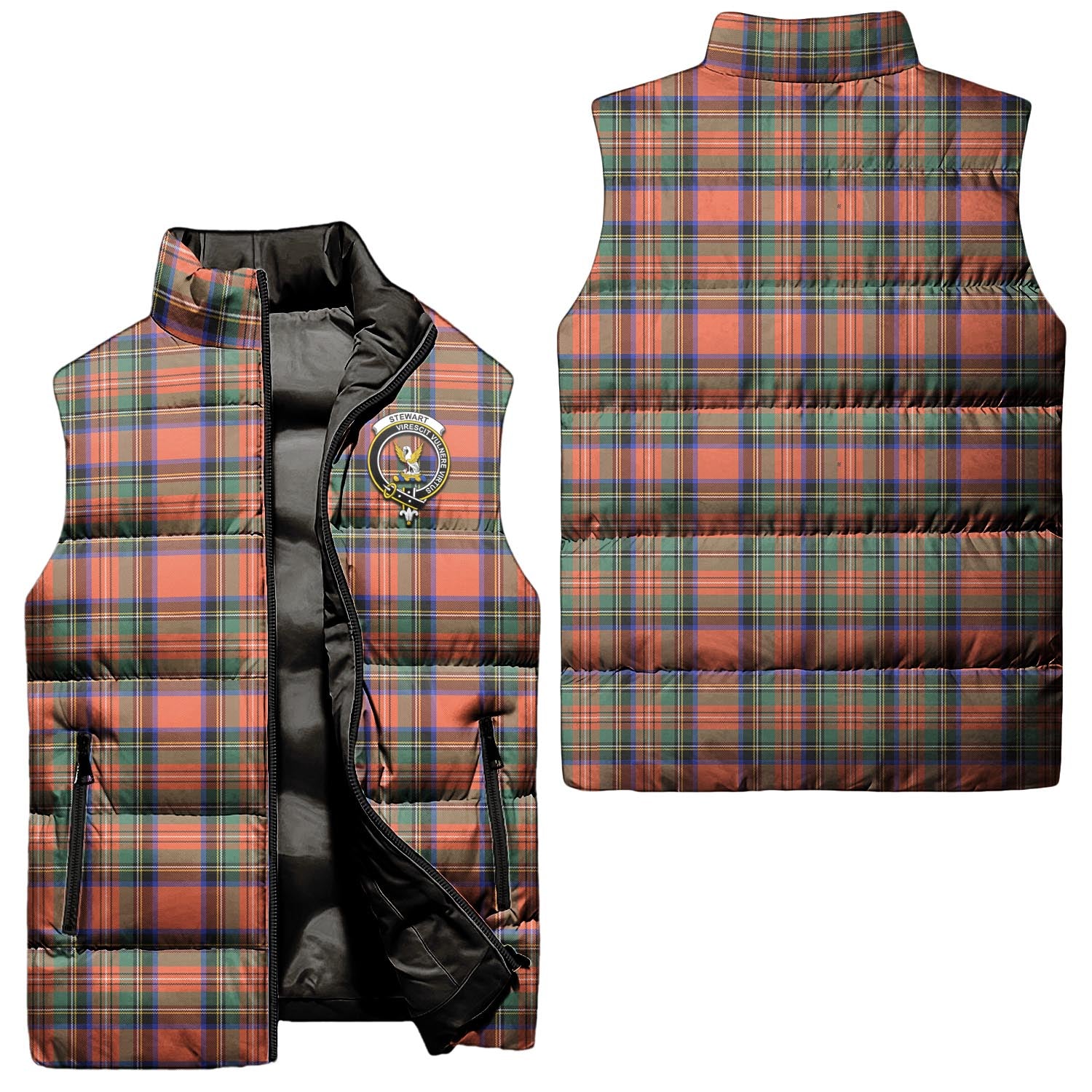 Stewart Royal Ancient Tartan Sleeveless Puffer Jacket with Family Crest Unisex - Tartanvibesclothing