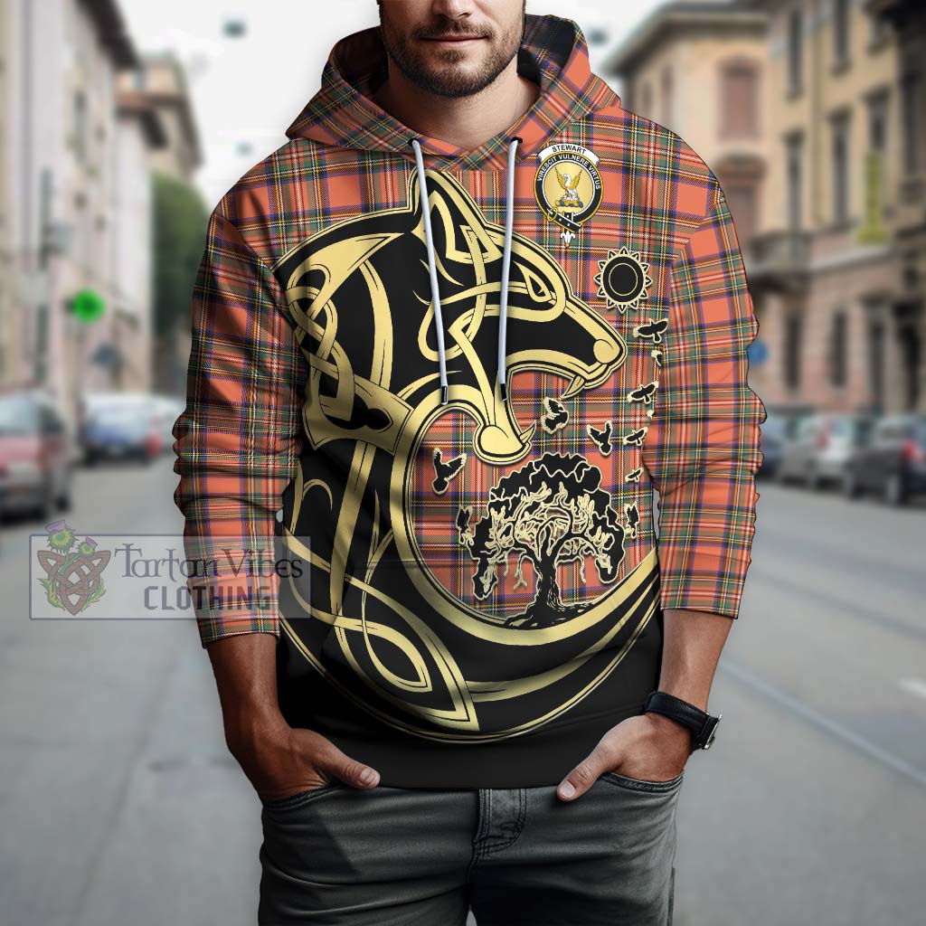 Tartan Vibes Clothing Stewart Royal Ancient Tartan Hoodie with Family Crest Celtic Wolf Style