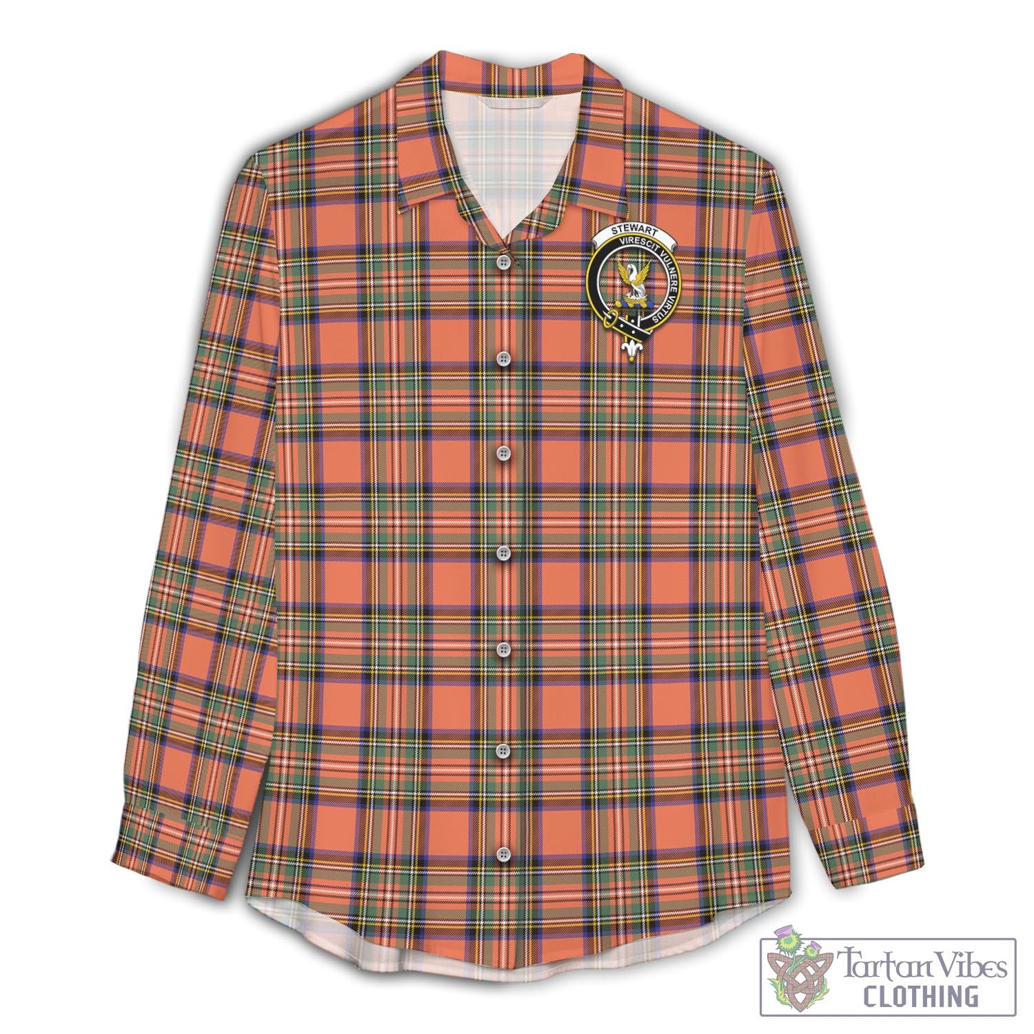 Tartan Vibes Clothing Stewart Royal Ancient Tartan Womens Casual Shirt with Family Crest