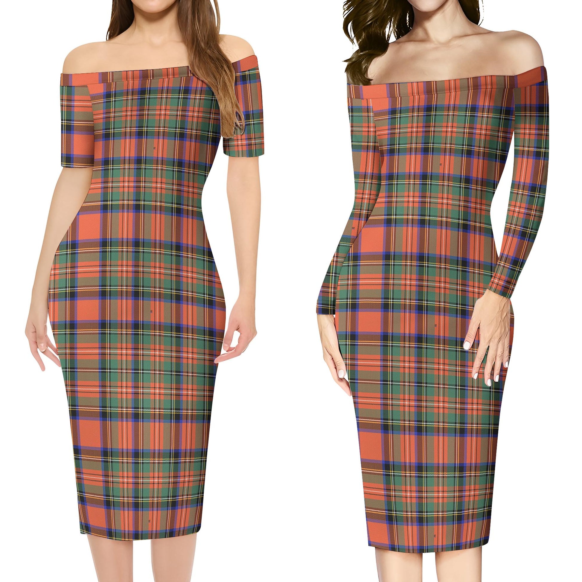 Stewart Royal Ancient Tartan Off Shoulder Lady Dress Women's Dress - Tartanvibesclothing