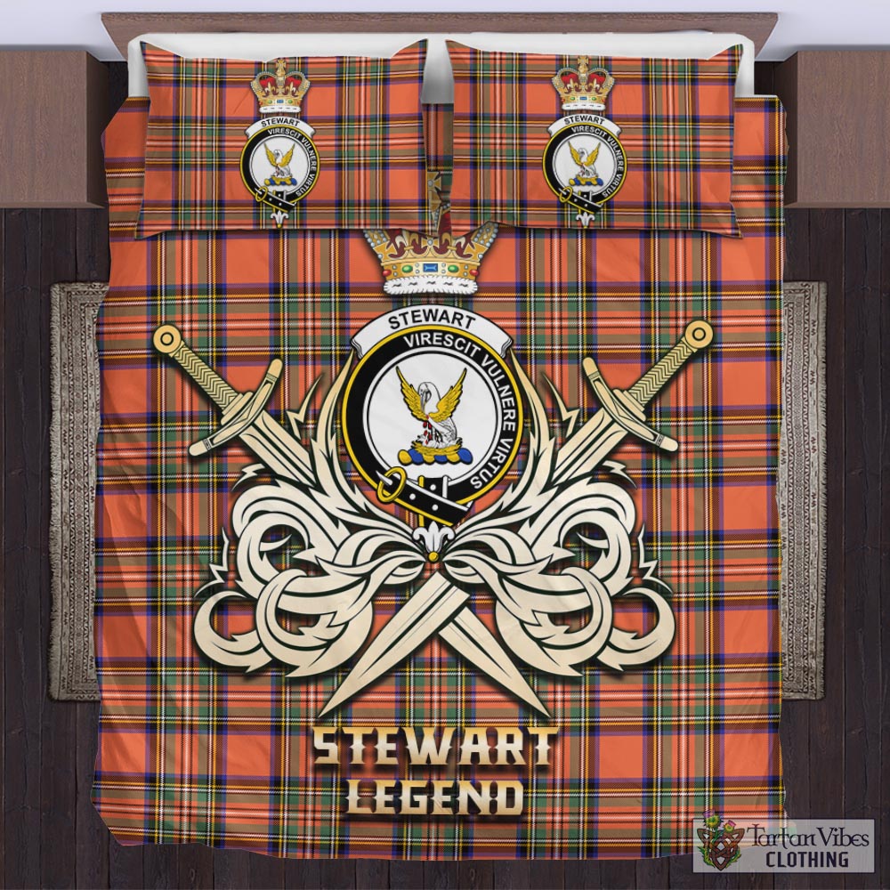 Tartan Vibes Clothing Stewart Royal Ancient Tartan Bedding Set with Clan Crest and the Golden Sword of Courageous Legacy