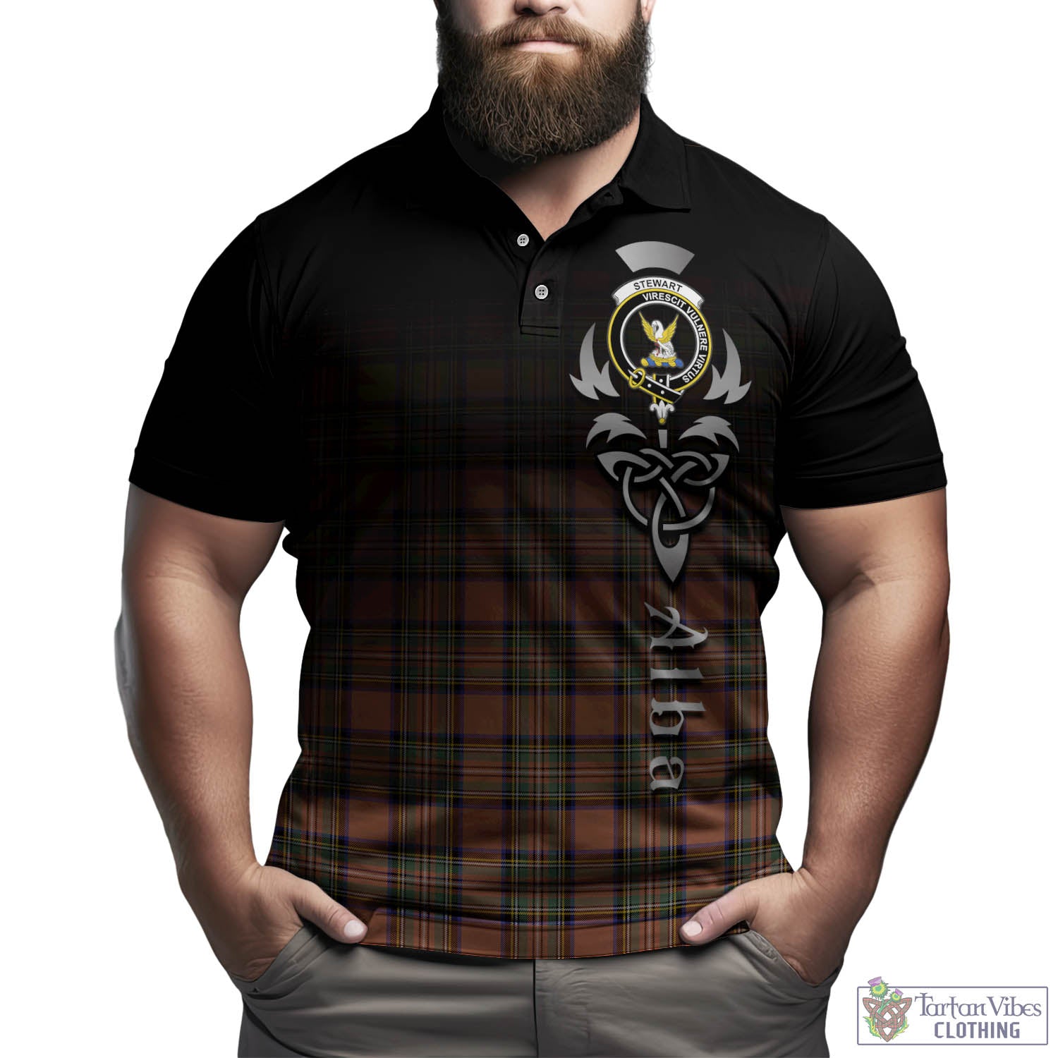 Tartan Vibes Clothing Stewart Royal Ancient Tartan Polo Shirt Featuring Alba Gu Brath Family Crest Celtic Inspired