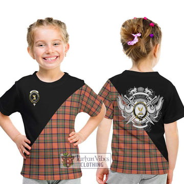 Stewart Royal Ancient Tartan Kid T-Shirt with Family Crest and Military Logo Style