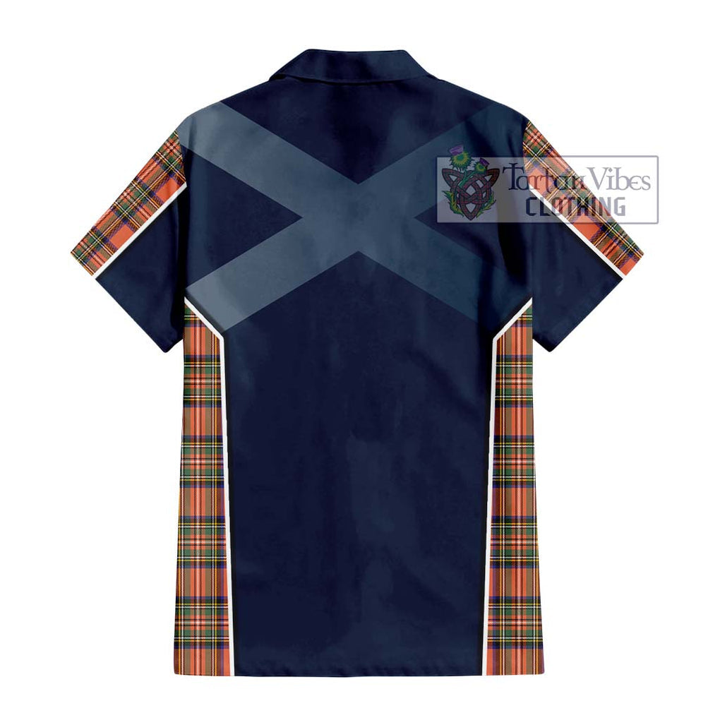 Stewart Royal Ancient Tartan Short Sleeve Button Shirt with Family Crest and Lion Rampant Vibes Sport Style - Tartan Vibes Clothing