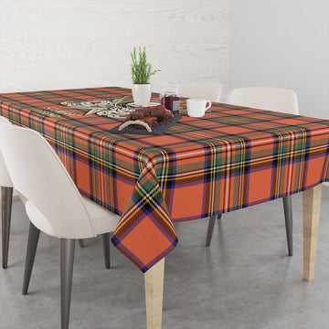 Stewart Royal Ancient Tartan Tablecloth with Clan Crest and the Golden Sword of Courageous Legacy
