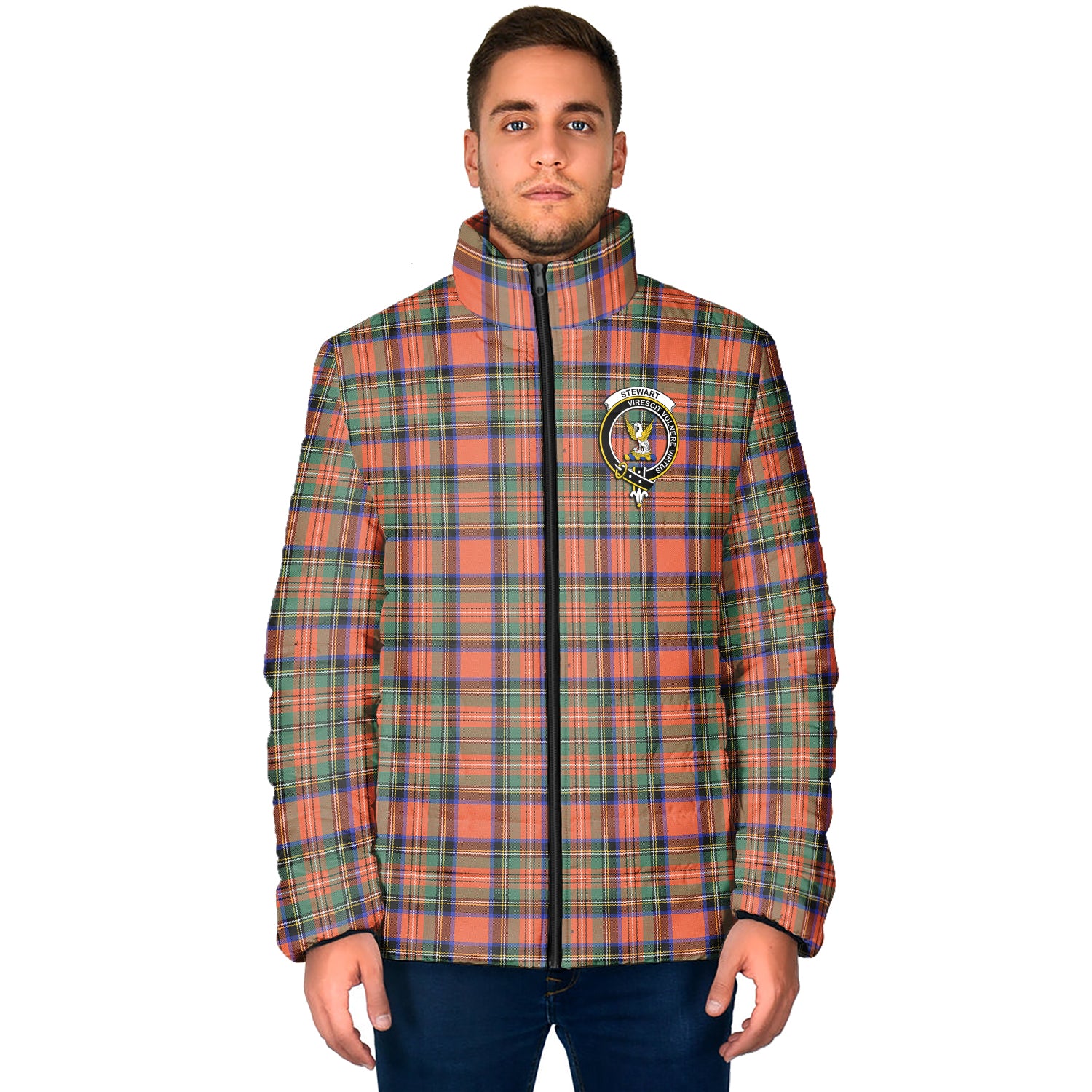 Stewart Royal Ancient Tartan Padded Jacket with Family Crest - Tartan Vibes Clothing