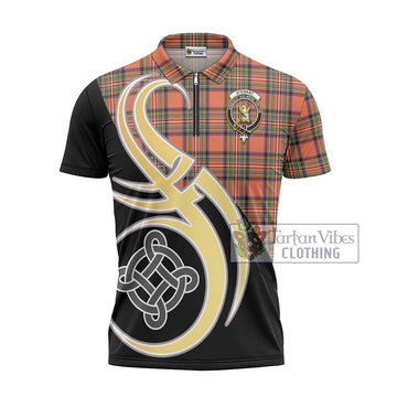 Stewart Royal Ancient Tartan Zipper Polo Shirt with Family Crest and Celtic Symbol Style