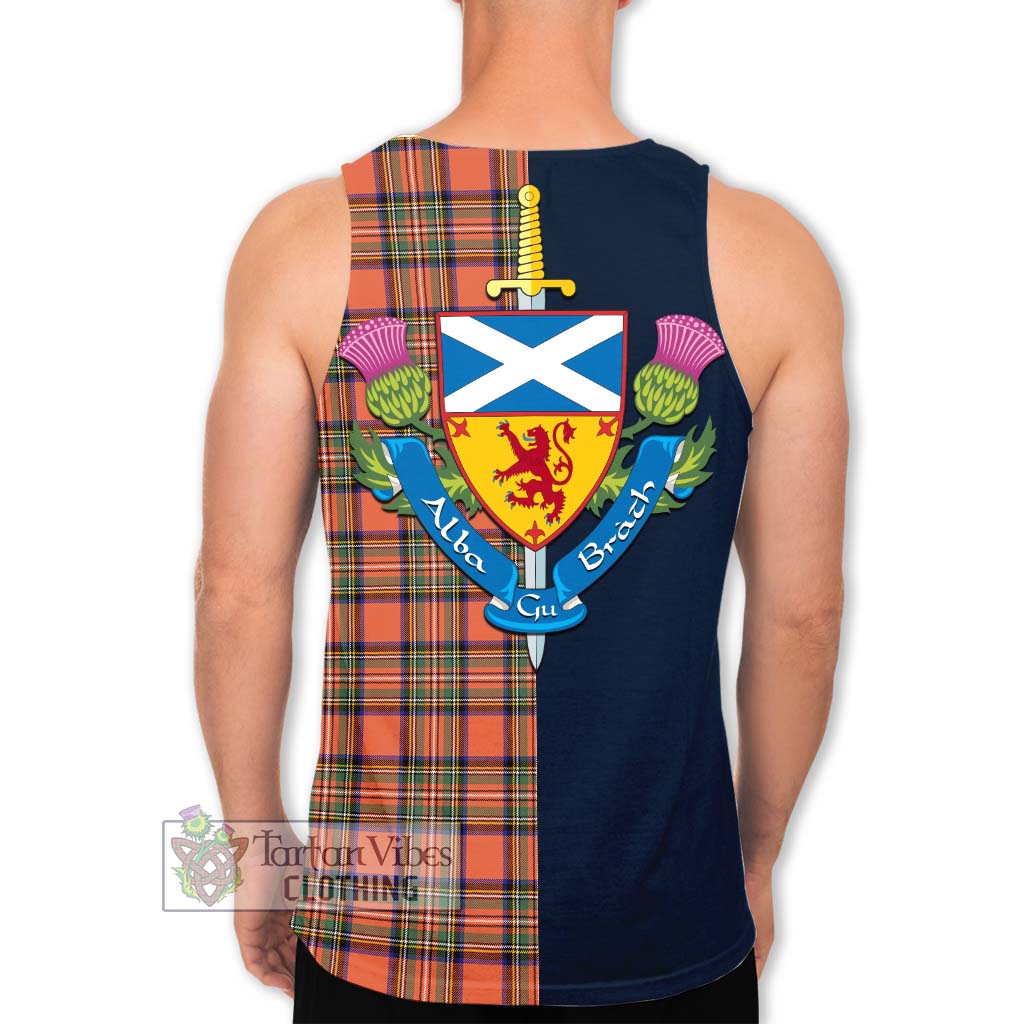 Tartan Vibes Clothing Stewart Royal Ancient Tartan Men's Tank Top with Scottish Lion Royal Arm Half Style