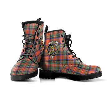 Stewart Royal Ancient Tartan Leather Boots with Family Crest