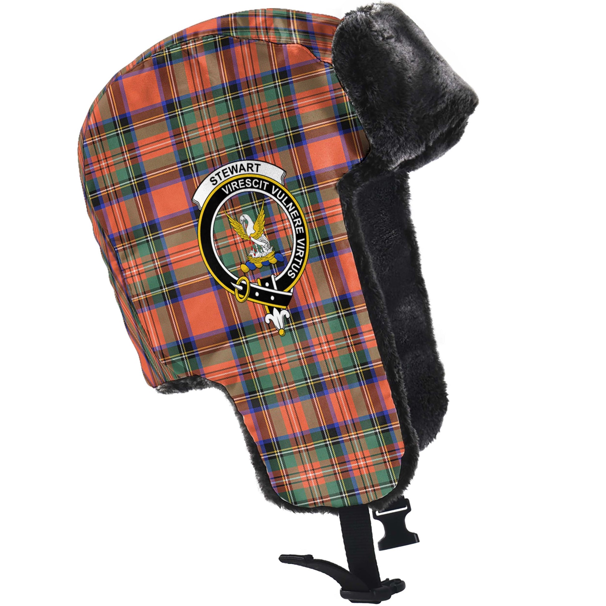 Stewart Royal Ancient Tartan Winter Trapper Hat with Family Crest - Tartanvibesclothing