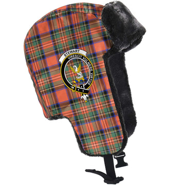 Stewart Royal Ancient Tartan Winter Trapper Hat with Family Crest
