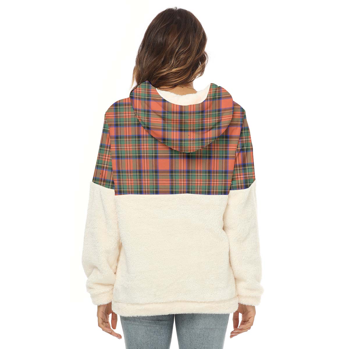 Stewart Royal Ancient Tartan Women's Borg Fleece Hoodie With Half Zip with Family Crest - Tartan Vibes Clothing