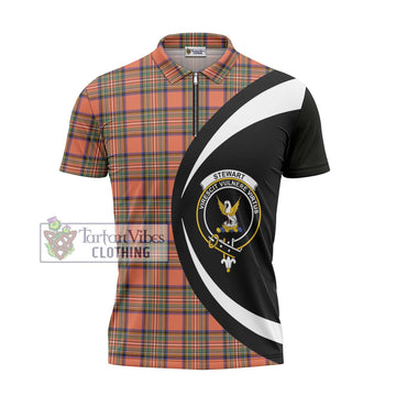 Stewart Royal Ancient Tartan Zipper Polo Shirt with Family Crest Circle Style