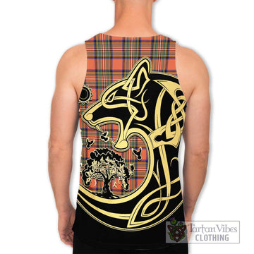 Stewart Royal Ancient Tartan Men's Tank Top with Family Crest Celtic Wolf Style