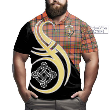 Stewart Royal Ancient Tartan Polo Shirt with Family Crest and Celtic Symbol Style