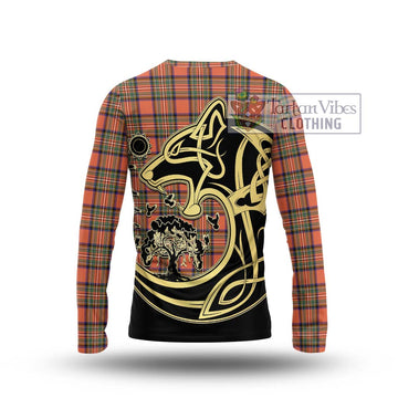 Stewart Royal Ancient Tartan Long Sleeve T-Shirt with Family Crest Celtic Wolf Style