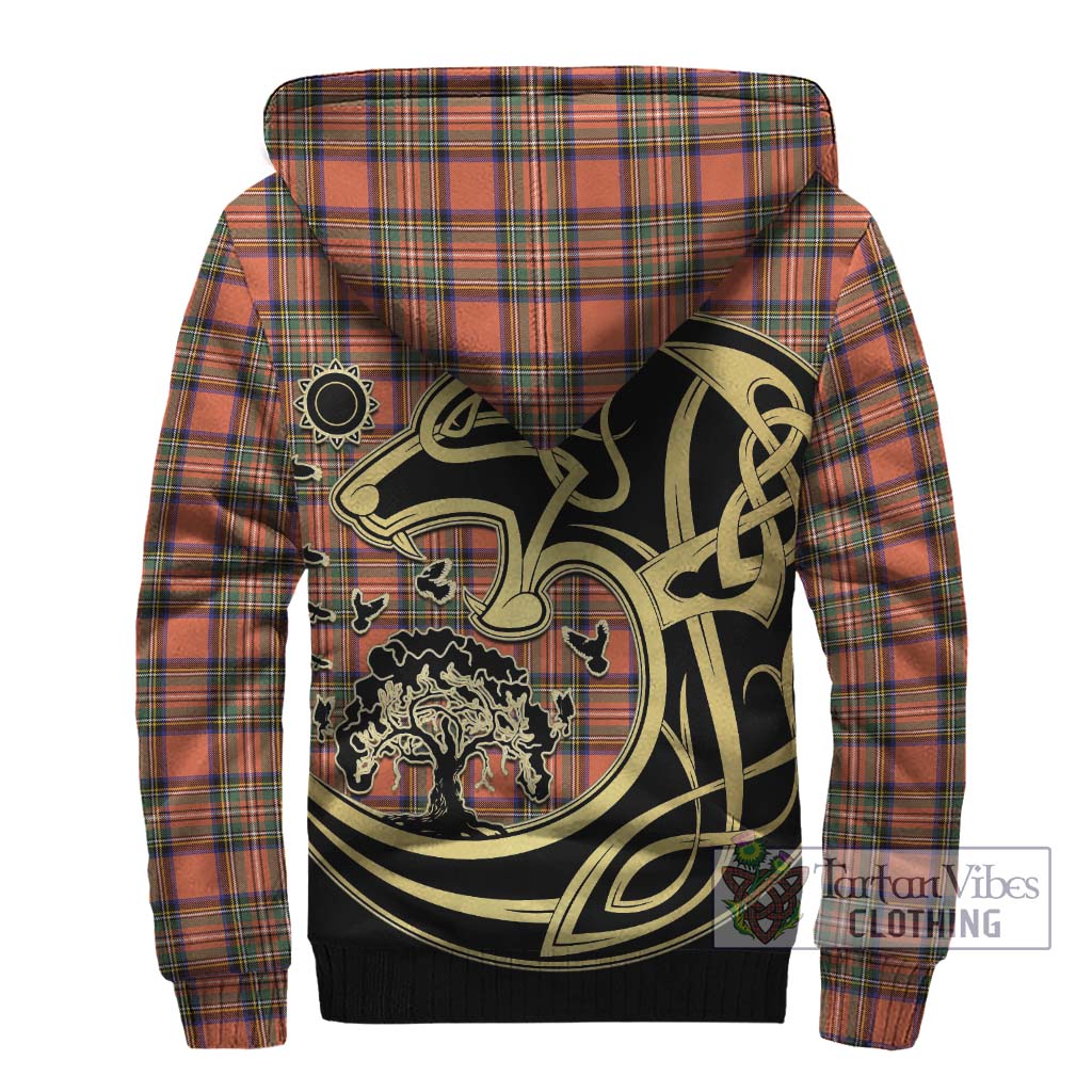 Tartan Vibes Clothing Stewart Royal Ancient Tartan Sherpa Hoodie with Family Crest Celtic Wolf Style