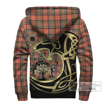 Stewart Royal Ancient Tartan Sherpa Hoodie with Family Crest Celtic Wolf Style